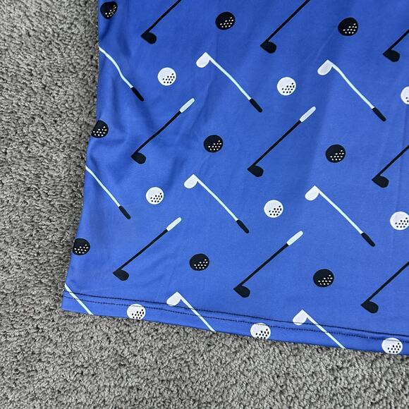 Golf Polo Shirt Mens Large Blue All Over Print Clubs Balls Novelty Short Sleeve - Picture 7 of 11